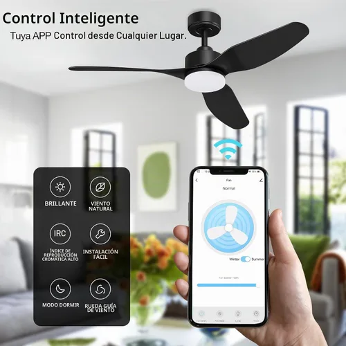 Vista 6 de Hoenofly Ventiladores de techo inteligentes de 48" con luces LED y control remoto, motor de CC silencioso, regulable, ventilador de techo moderno