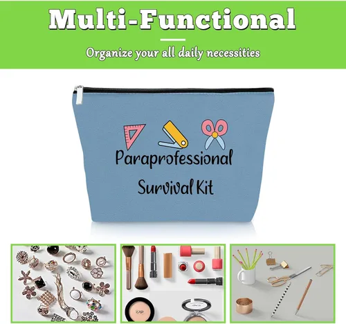 Vista 7 de Paraprofessional - 2 bolsas de maquillaje para regalo de agradecimiento para paraeducador, profesor, asistente, 2 piezas, bolsa de cosméticos, día