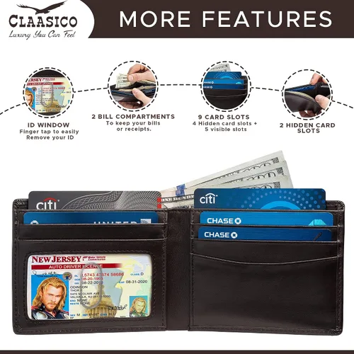 Vista 2 de Cartera para hombre, billetera RFID delgada de piel auténtica, regalo para hombres empaquetado en una elegante caja de regalo