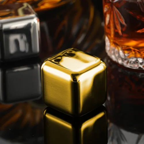 Vista 5 de Juego de 2 piedras de whisky grandes de 64 cm³ (4 cu in) – Juego de regalo para hombre – Cubos de esferas de hielo de metal reutilizables de acero