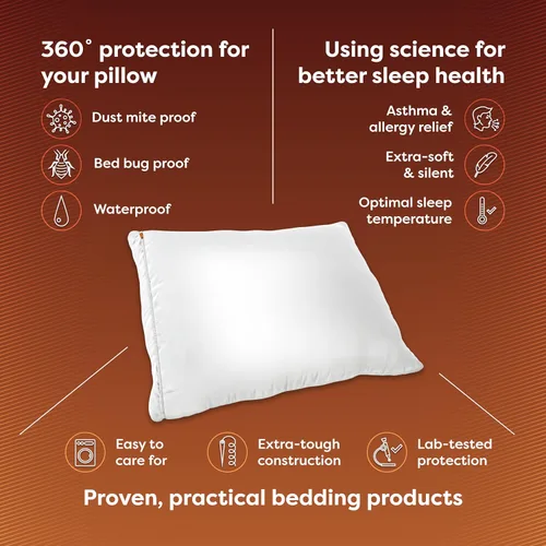Vista 2 de Juego de 2 protectores de almohada Sleep Defense System con cierre, hipoalergénicos, impermeables, a prueba de chinches y antiácaros , Poliéster &