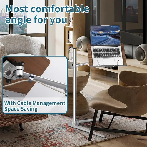 Vista 4 de Shikha Soporte ajustable para computadora portátil, soporte para tableta, base de trípode, soporte manos libres para portátil, teléfono y tableta