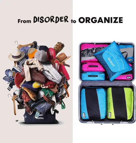 Vista 8 de Cubos de embalaje para bolsas de equipaje, accesorios de viaje duraderos con etiqueta de ropa