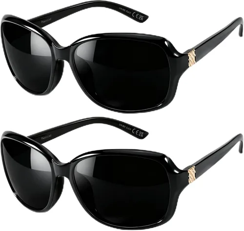 Vista 37 de SIPHEW - Gafas de sol polarizadas para mujer, gafas de sol cuadradas clásicas para mujer con protección UV Gafas de sol polarizadas negras A01