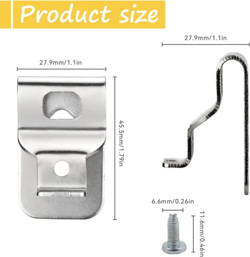 Vista 4 de Juego de 2 clips para cinturón Dewalt 304 de acero inoxidable para herramientas de taladro Dewalt, clips Dewalt, con tornillos para Dewalt N268241