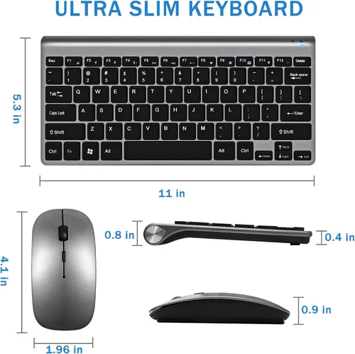 Vista 2 de Conjunto de teclado y mouse inalámbricos, teclado y mouse inalámbricos compactos, silenciosos, 2.4G, diseño ultrafino y elegante para Windows