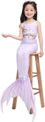 Vista 3 de XNSGAO 4PCS Mermaid Tails for Swimming for Girls Kids Mermaid Swimsuit Costume Princess Bikini Set Bathing Suits