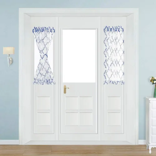 Vista 7 de NAPEARL Cortinas para puerta francesa, patrones geométricos, luz lateral para puerta delantera, lino sintético semitransparente con bolsillo Beige
