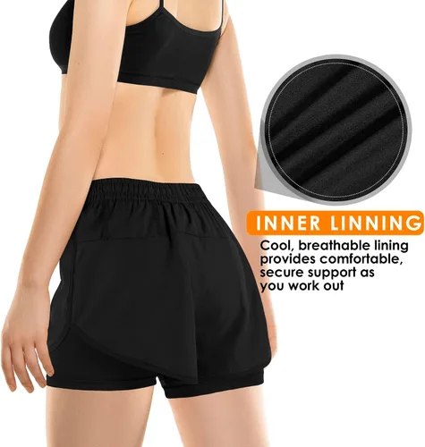 Vista 3 de Pantalones cortos de correr 2 en 1 para mujer, para gimnasio, yoga, entrenamiento, pantalones cortos atléticos, pantalones cortos de cintura alta