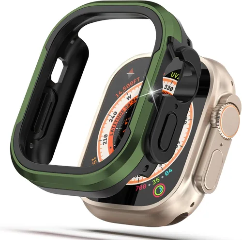 Vista 11 de Funda de metal mate compatible con Apple Watch Ultra 3/2/1 de 1.732 pulgadas, bisel de aluminio mate + [parachoques de TPU suave] Funda protectora