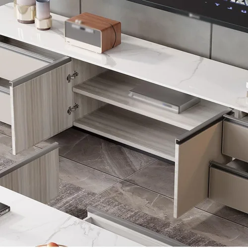 Vista 3 de Tv Stand TV Stand Home Audio-Visual Cabinet Living Room Entertainment Center Leather Storage Cabinet Cream Style Floor Cabinet Tv Consoles for