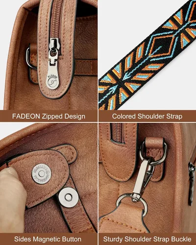 Vista 6 de Bolso cruzado FADEON para mujer, bandolera de diseñador, con asa para el hombro, bolso de cuero sintético, con manija superior, bolso de mano