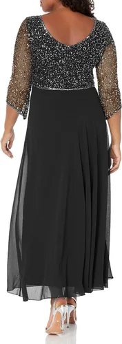 Vista 2 de J Kara Vestido largo de manga 3/4 con cuello en V y cuentas para mujer Negro/Arma/Mercurio