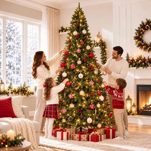 Vista 6 de Árbol de Navidad artificial preiluminado de 10 pies, árbol de Navidad verde con 600 luces LED, 1000 puntas de ramas de PVC, soporte de metal