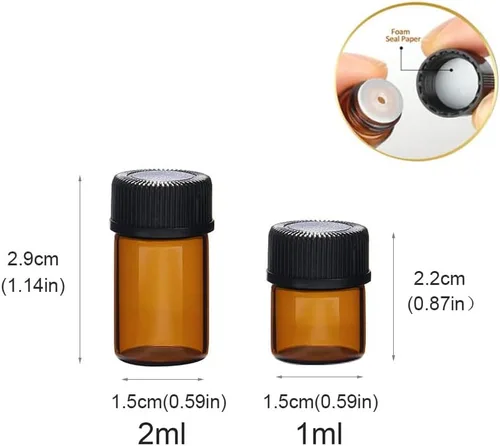 Vista 3 de 100 mini botellas de vidrio ámbar de 0.0 fl oz (1/4 de dram) de 1 cc, frasco de ámbar pequeño, botella de muestra líquida de perfume de aceite