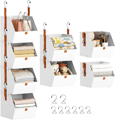 Vista 19 de Homsorout Organizador plegable para armario, sistema de almacenamiento de 3 niveles con ganchos, contenedores de almacenamiento colgantes de tela