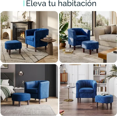 Vista 6 de LINSY Silla decorativa con otomana, moderna silla de barril pequeña, silla de lectura con reposapiés, cómoda silla con brazos redondos para sala