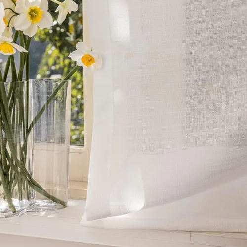 Vista 3 de 2 paneles de cortinas traslúcidas blancas de 54 pulgadas de largo, paneles transparentes de lino con textura para ventana, cortinas plisadas