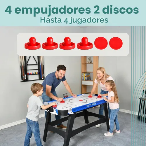 Vista 3 de SereneLife 58in Powered Air Hockey Table Upgraded 700mA 12v 2X Powerful Motor, 4 Player 4 Pucks 2 Pushers, Full-Size Arcade Style, Inline Power
