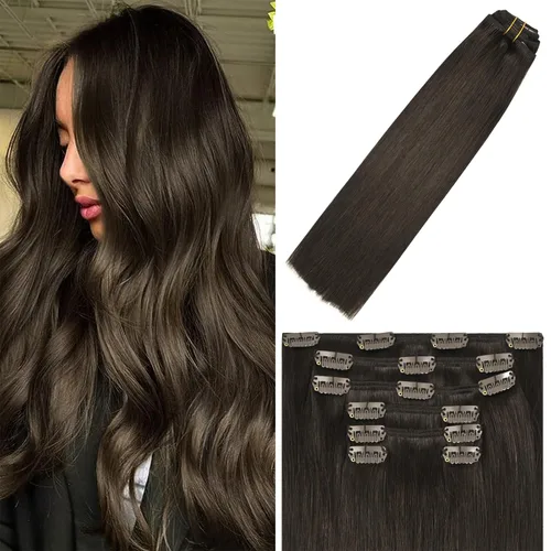 Vista 39 de WindTouch - Extensiones de cabello humano liso con pinzas, color negro azabache, 2.47 onzas, N.° 1, 12 pulgadas, 7