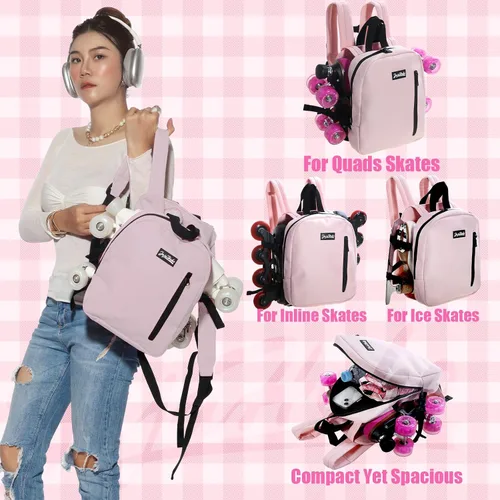 Vista 2 de JajaHoho Bolsas para patines de ruedas para mujeres y hombres, mochila multifuncional deportiva para patines de ruedas, patines de hielo, patines