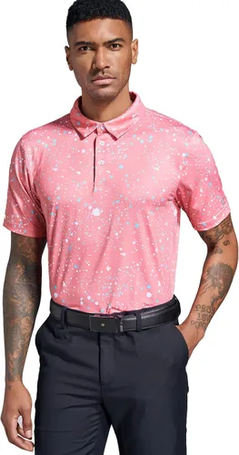 Vista 2 de Camisas de golf para hombre, Dry Fit, de rendimiento, manga corta, estampado, que absorbe la humedad