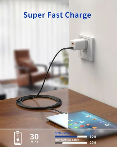 Vista 3 de Cable USB C a USB C (paquete de 2, 6 pies, 60 W/3 A) para iPhone 15, carga rápida para iPhone 15 Pro Max Plus, iPad Mini 6/Pro 2021, iPad Air 4