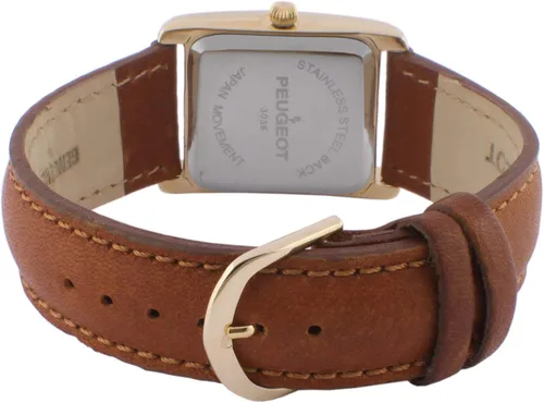Vista 6 de Peugeot reloj de mujer enchapado en oro 14K, correa de cuero