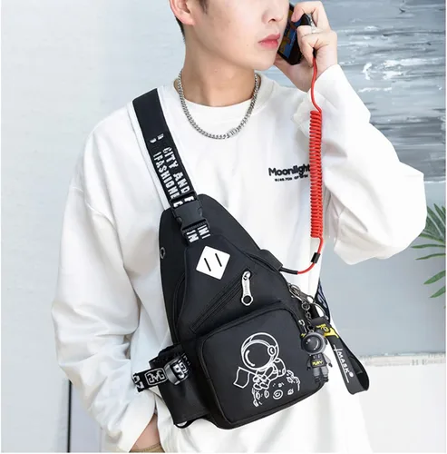 Vista 2 de Mochila bandolera para hombre, moda de anime, bolso de un solo hombro, mochila con patrón luminoso de dibujos animados, Marte (Mars), Bolso de hombro