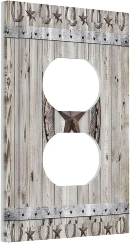 Vista 2 de Cubiertas de pared de estilo rústico occidental de madera puerta de granero herradura de hierro estrella placas de pared simple dúplex cubiertas