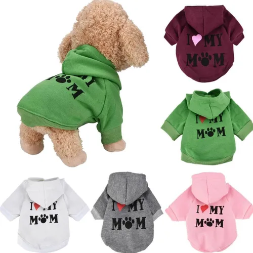 Vista 7 de Ropa para mascotas Howstar, sudadera con capucha para perro con la frase "I love my mom", M, Rosado