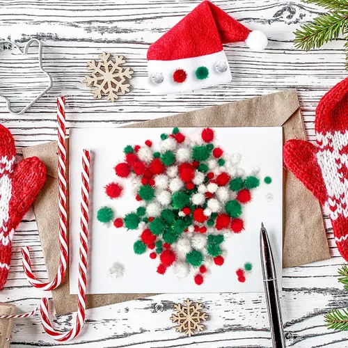 Vista 5 de Lusy DM 1200 piezas de pompones de Navidad con brillo, pompones de bolas de Navidad, escarcha de pompones para manualidades y suministros