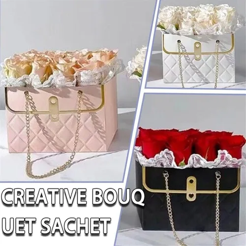 Vista 4 de Caja de regalo de papel de flores con cadena de metal, cajas de flores portátiles, cajas para arreglos florales, cajas de flores para arreglos, 4
