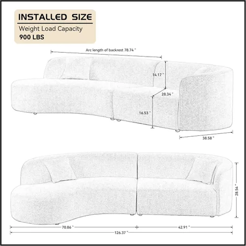 Vista 2 de Sofá seccional, sofá grande y moderno de 126 pulgadas, cómodo sofá de tapicería Cloud Boucle con diván para sala de estar, sofá orientado a