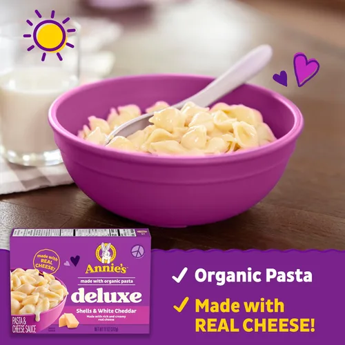 Vista 4 de Annie's Macarrones y queso de lujo con pasta orgánica, queso cheddar blanco real y conchas, 11 onzas (paquete de 12)