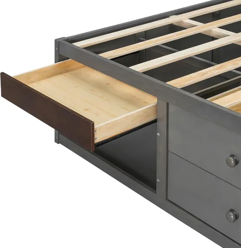Vista 6 de Polibi Cama de plataforma King con 6 cajones, diseño apto para mascotas Gris (Antique Gray)