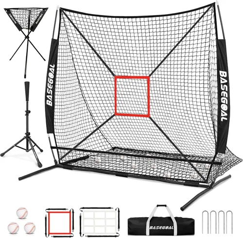 Vista 10 de BaseGoal 6'×6' Baseball Softball Practice Net,Baseball Backstop,with Batting Tee,Ball Caddy,for Hitting Pitching Batting Catching with Bow