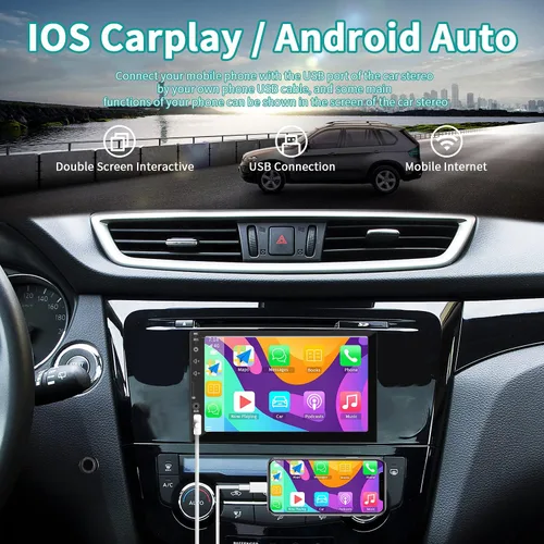 Vista 2 de Receptor de audio de radio para auto de doble DIN para Apple Carplay, Android Auto, Mirror Link, pantalla táctil de 7 pulgadas, cámara de reversa