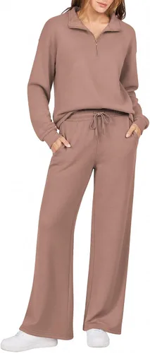 Vista 7 de Ekouaer 2 Piece Sets for Women Half Zip Lounge Sets Matching Fall Outfits Black
