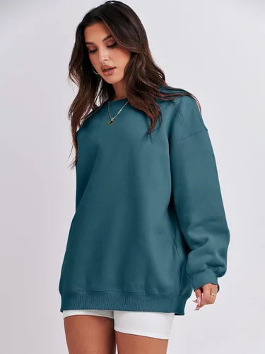 Vista 3 de ANRABESS Sudadera de gran tamaño para mujer, de forro polar, manga larga, cuello redondo, informal, para otoño 2023, ropa de moda