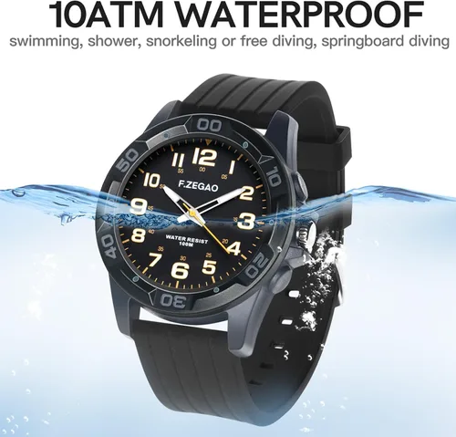 Vista 5 de F.ZEGAO 100M Waterproof Watch for Swimming, Easy Read Unisex Analog Watch, Second Hand Diver Analog Watch Men, 45mm Diameter