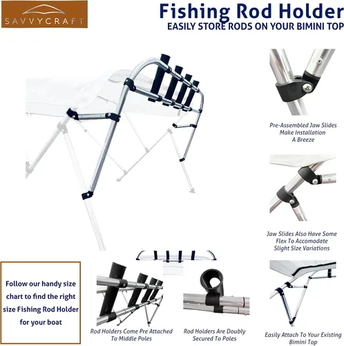 Vista 3 de Savvycraft Bimini - Soporte para caña de pescar superior, lanzador de cohetes para marco superior Bimini de 1 pulgada