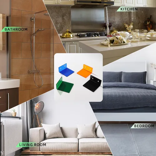 Vista 4 de Estantes de pared de acrílico para almacenamiento, estante flotante, estantes de exhibición multicolores, repisas para figuras, plantas, foto