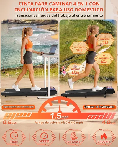 Vista 5 de Walking Pad with Incline 10% & Decline -4%, Under Desk Treadmill for Office, Portable Treadmills, Compact Treadmill for Small Space, 265lbs