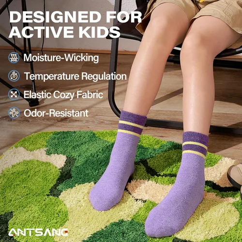 Vista 61 de ANTSANG Calcetines de Lana, Calcetines Térmicos Cálidos y Gruesos Tipo Crew Boot para Niños Pequeños, Niños y Niñas, 6 Pares
