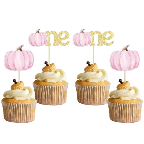 Vista 8 de Gyufise 24 piezas de decoración de cupcakes de calabaza con purpurina para temática de otoño, Acción de Gracias, Halloween, baby shower, niños