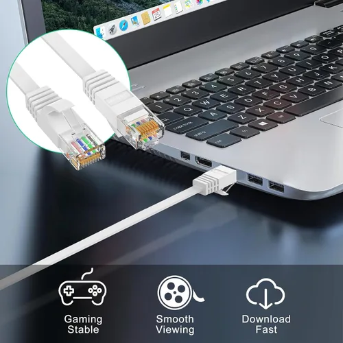 Vista 6 de Cable Ethernet CAT6 de 2 pies de alta velocidad plano de 500 MHz ancho de banda velocidad de transmisión 10 Gbps, más rápido que Cat 5e/CAT5.