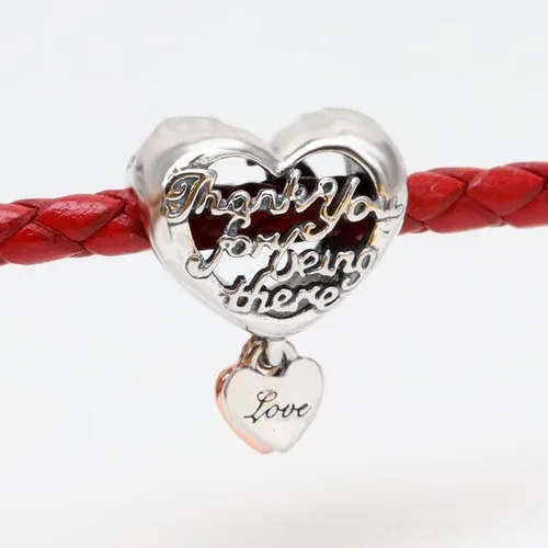 Vista 3 de Thank You Mum Heart Charm 925 Colgante de plata esterlina, joyería niña cuentas regalos para mujeres pulsera y collar A0054
