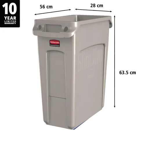 Vista 2 de Rubbermaid Commercial Products - Basurero de reciclaje, diseño rectangular con canales de ventilación, modelo Slim Jim, Beige