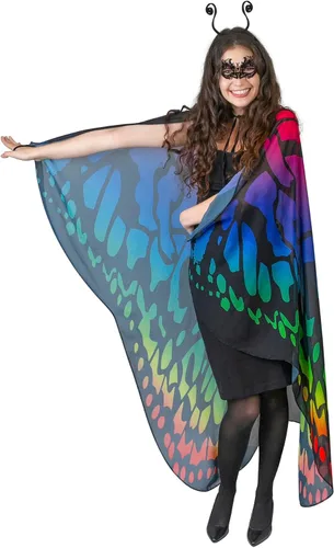 Vista 4 de Dress Up America Disfraz de mariposa para mujer, juego de alas de mariposa coloridas para adultos, diadema y máscara